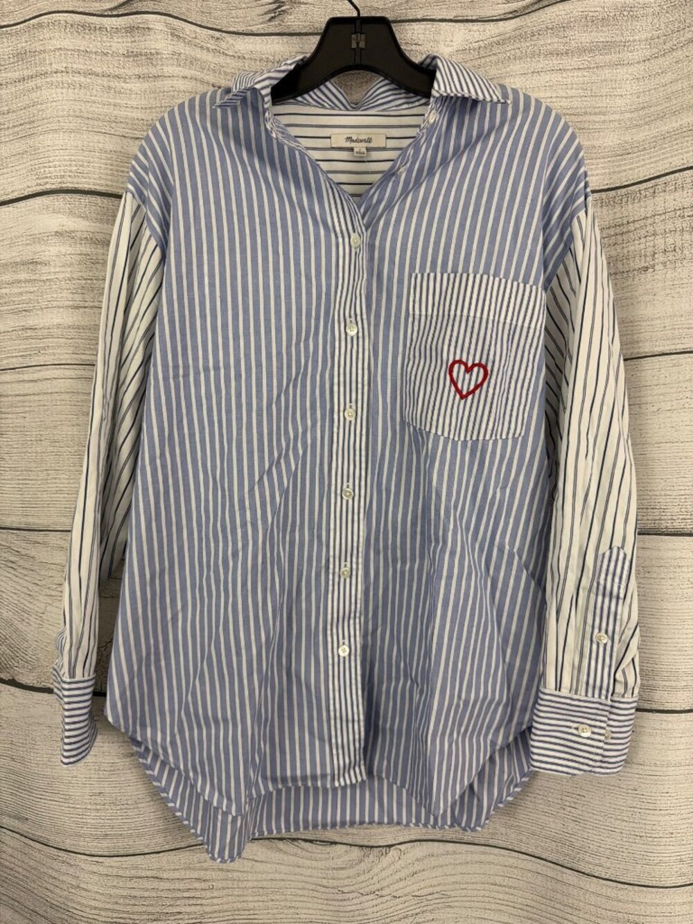 NWT Madewell Oversized Blue & White Striped Button-Up Shirt Size S